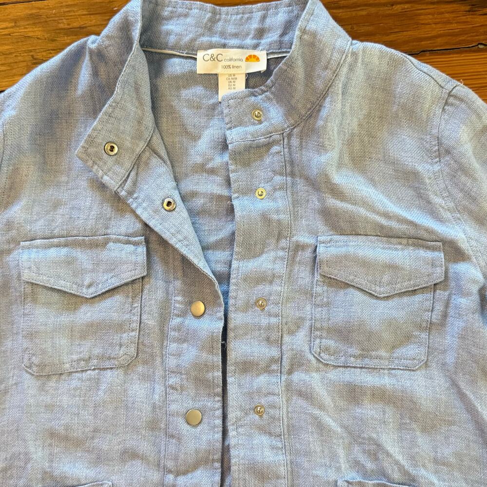 C&C California Jacket Medium Blue 100% Linen Breathable Vacation Cruise - Picture 6 of 10